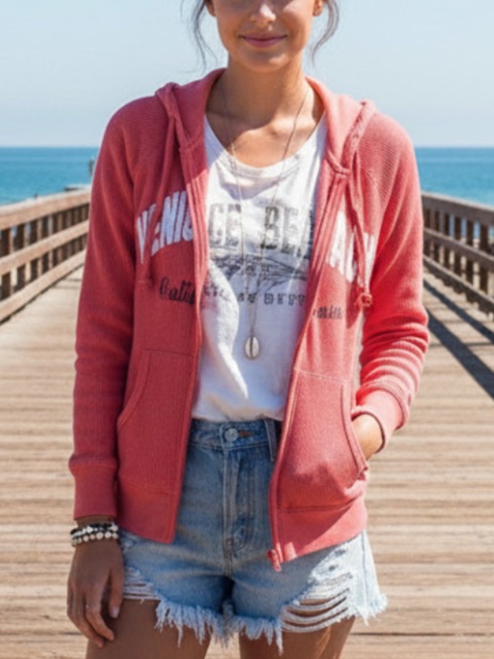 Venice Beach, California waffle knit full zip hoodie